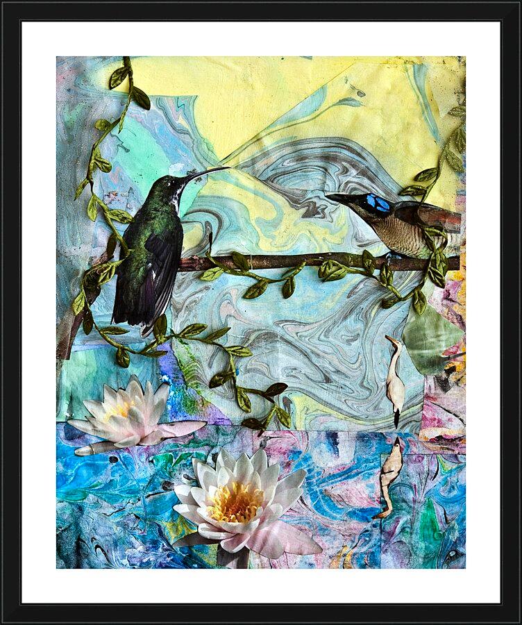 Wall Frame Black, Matted - Birds Singing Above White Heron by Fr. Bob Gilroy, SJ - Trinity Stores