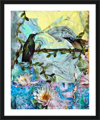 Wall Frame Black - Birds Singing Above White Heron by B. Gilroy