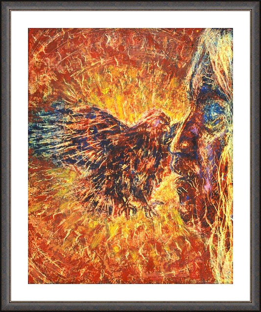 Wall Frame Espresso, Matted - Eagle and Blind Elder by B. Gilroy