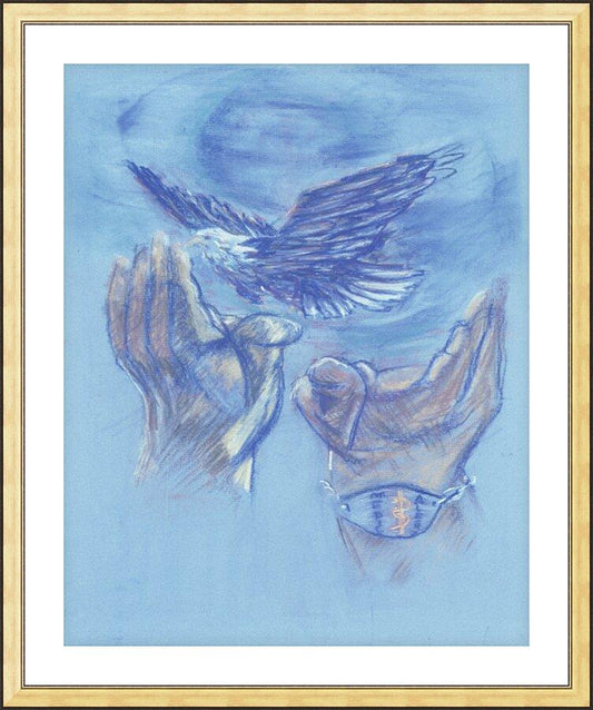 Wall Frame Gold, Matted - Eagle Flying in Freedom by B. Gilroy