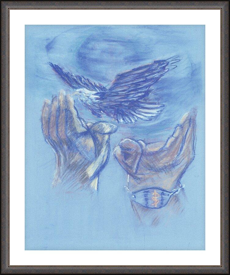 Wall Frame Espresso, Matted - Eagle Flying in Freedom by Fr. Bob Gilroy, SJ - Trinity Stores