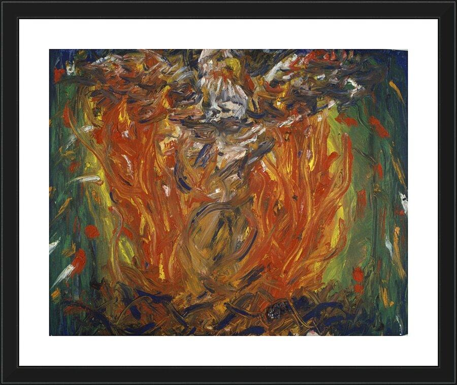 Wall Frame Black, Matted - Eagle in Fire That Does Not Burn by B. Gilroy