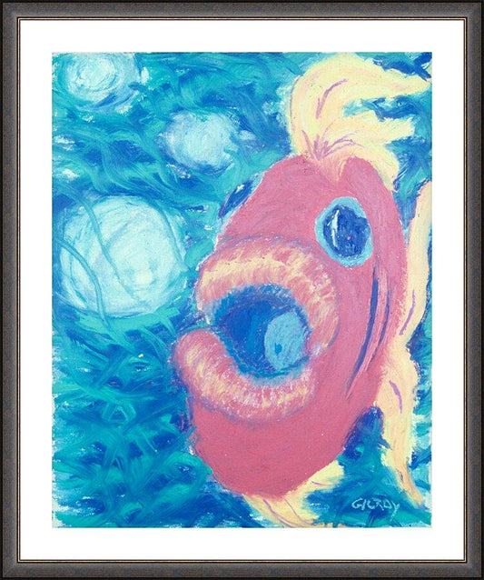 Wall Frame Espresso, Matted - Fish Blowing Bubbles by B. Gilroy