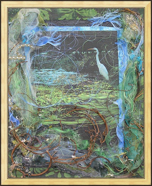 Wall Frame Gold - Ibis in Lily Pond by B. Gilroy