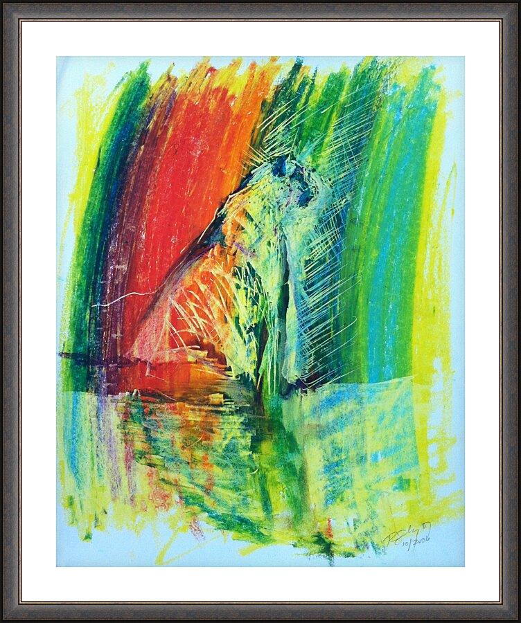 Wall Frame Espresso, Matted - Tiger Sitting Beside Lake by B. Gilroy