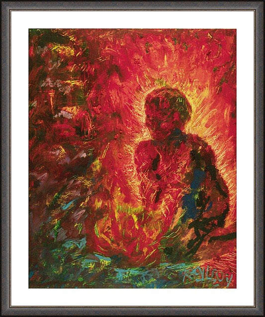 Wall Frame Espresso, Matted - Tending The Fire by B. Gilroy