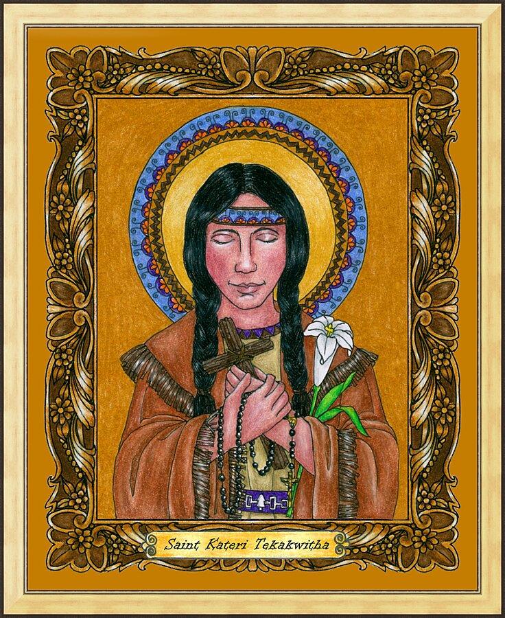 Wall Frame Gold - St. Kateri Tekakwitha by Brenda Nippert - Trinity Stores