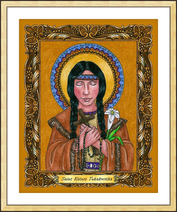 Wall Frame Gold, Matted - St. Kateri Tekakwitha by Brenda Nippert - Trinity Stores