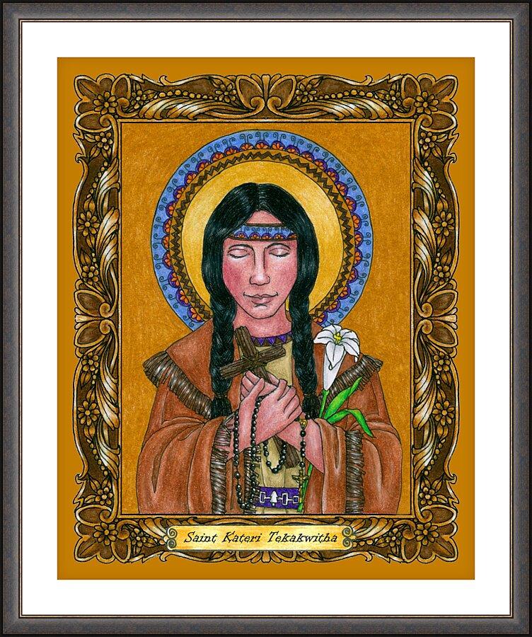 Wall Frame Espresso, Matted - St. Kateri Tekakwitha by Brenda Nippert - Trinity Stores