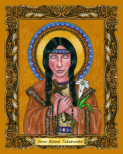 Wall Frame Espresso, Matted - St. Kateri Tekakwitha by Brenda Nippert - Trinity Stores