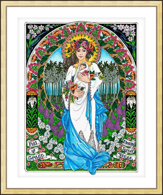 Wall Frame Gold, Matted - Mary, Mother of God by Brenda Nippert - Trinity Stores