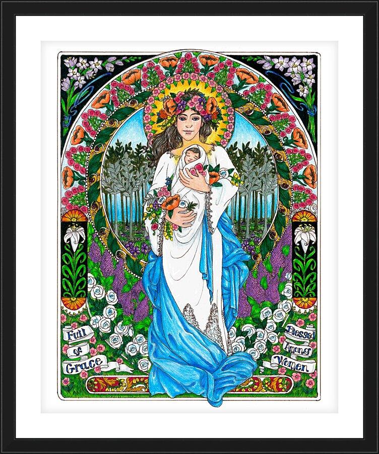 Wall Frame Black, Matted - Mary, Mother of God by Brenda Nippert - Trinity Stores