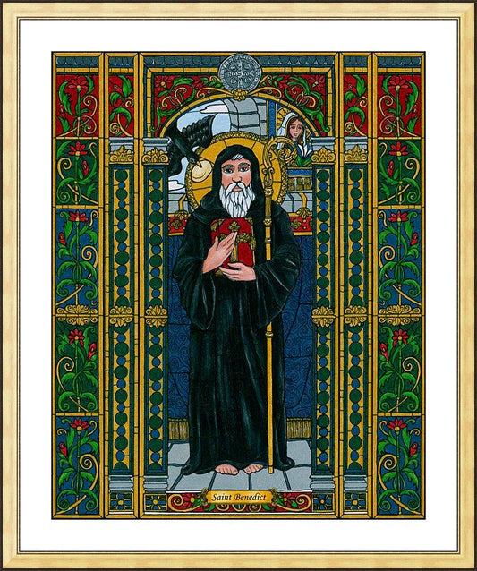 Wall Frame Gold, Matted - St. Benedict of Nursia by B. Nippert