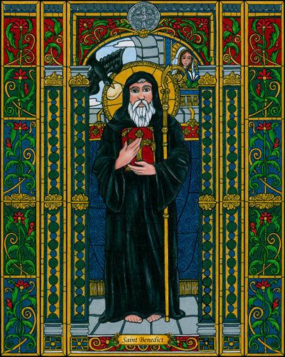 Wall Frame Gold, Matted - St. Benedict of Nursia by Brenda Nippert - Trinity Stores