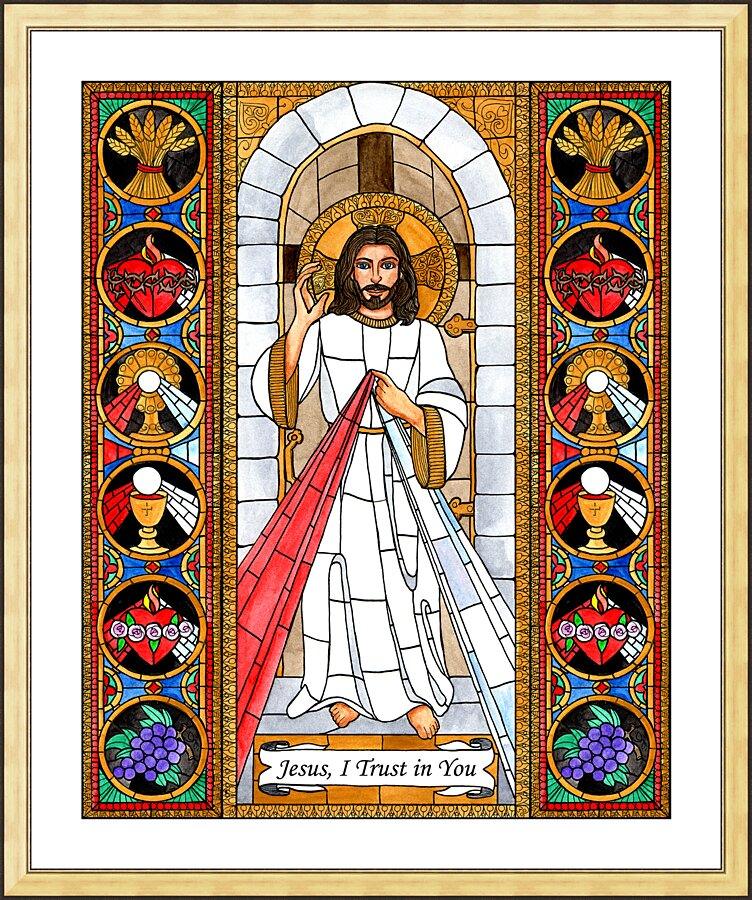 Wall Frame Gold, Matted - Divine Mercy by B. Nippert