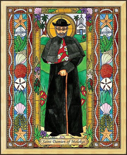 Wall Frame Gold - St. Damien of Molokai by B. Nippert