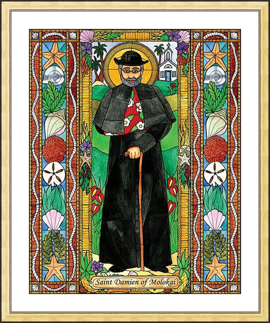 Wall Frame Gold, Matted - St. Damien of Molokai by B. Nippert