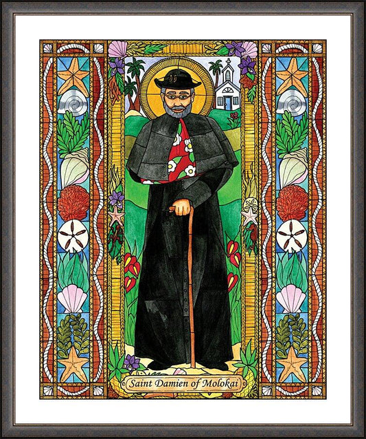 Wall Frame Espresso, Matted - St. Damien of Molokai by B. Nippert