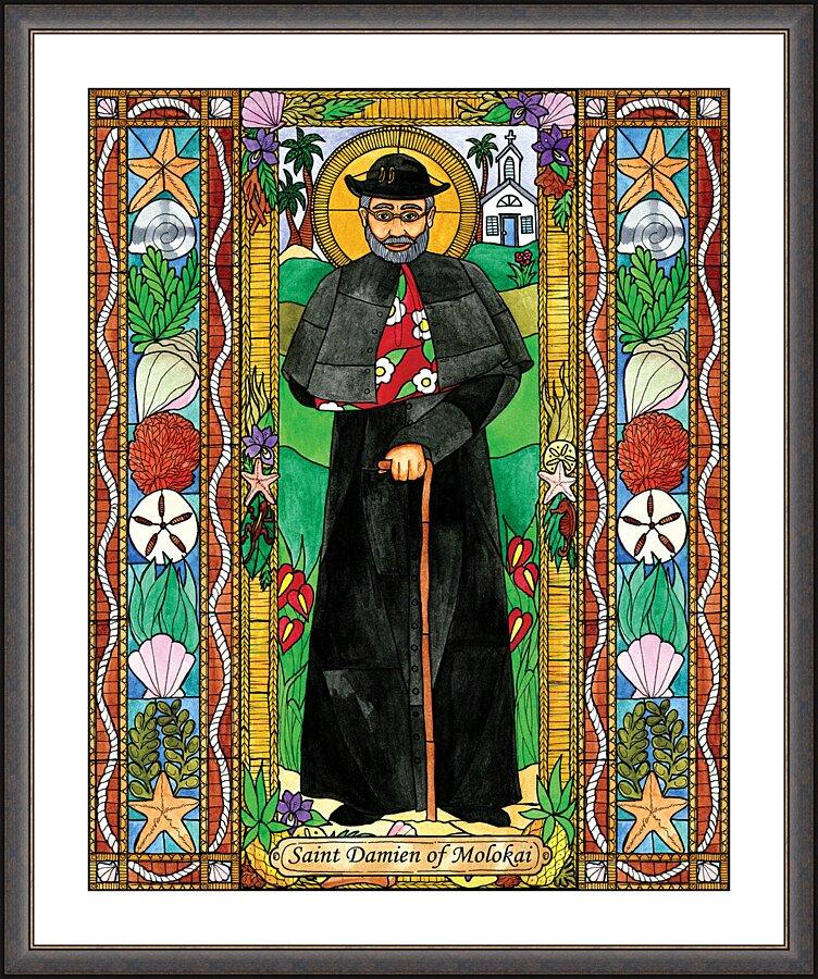 Wall Frame Espresso, Matted - St. Damien of Molokai by B. Nippert