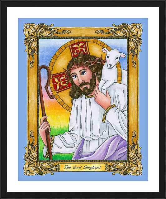Wall Frame Black, Matted - Good Shepherd  by B. Nippert