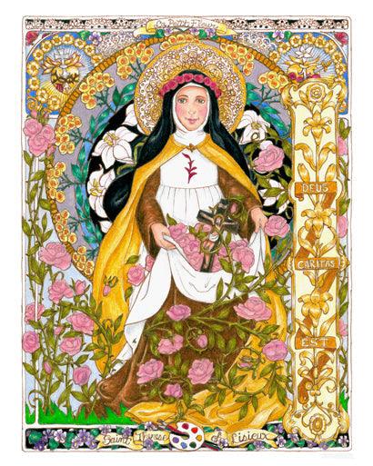 Wall Frame Black, Matted - St. Therese of Lisieux by Brenda Nippert - Trinity Stores