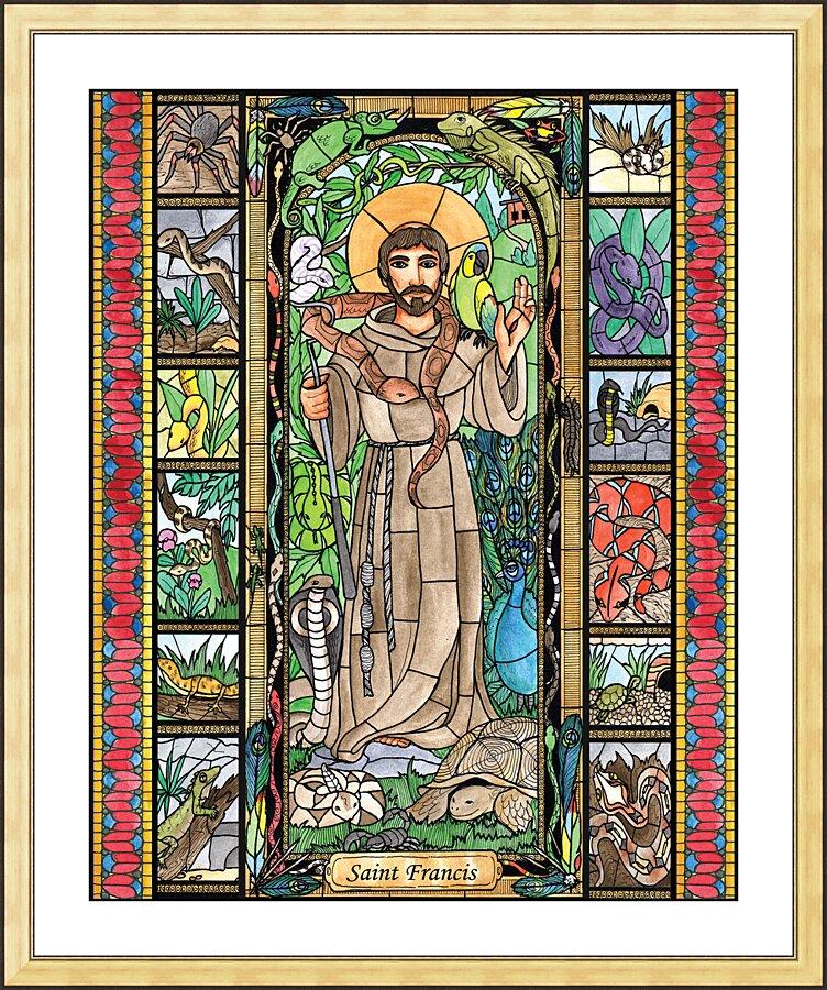 Wall Frame Gold, Matted - St. Francis - Patron of Exotic Animals by Brenda Nippert - Trinity Stores