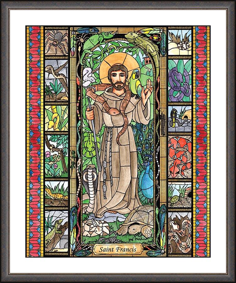 Wall Frame Espresso, Matted - St. Francis - Patron of Exotic Animals by Brenda Nippert - Trinity Stores