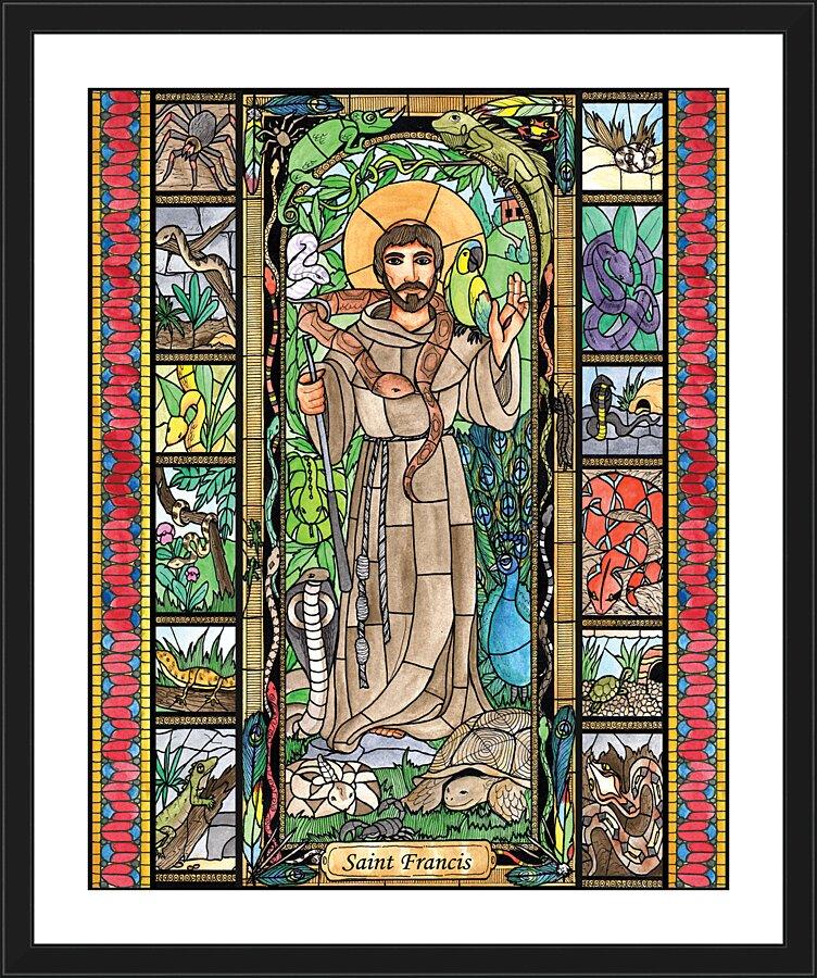 Wall Frame Black, Matted - St. Francis - Patron of Exotic Animals by Brenda Nippert - Trinity Stores