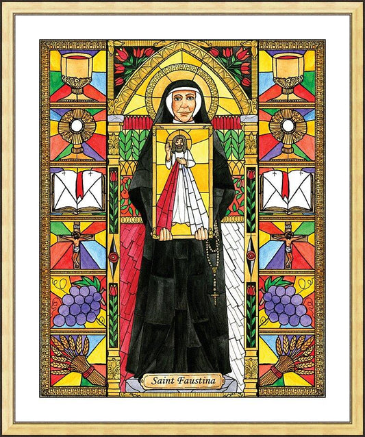 Wall Frame Gold, Matted - St. Faustina by Brenda Nippert - Trinity Stores