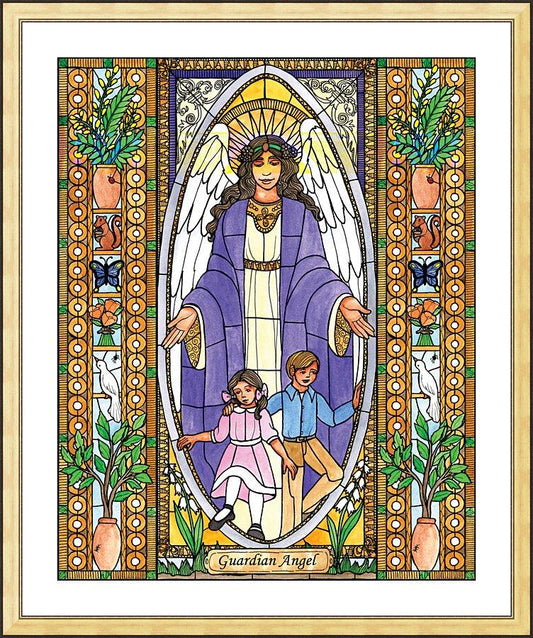 Wall Frame Gold, Matted - Guardian Angel by B. Nippert