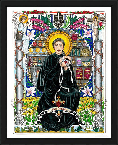 Wall Frame Black - St. Gemma Galgani by Brenda Nippert - Trinity Stores