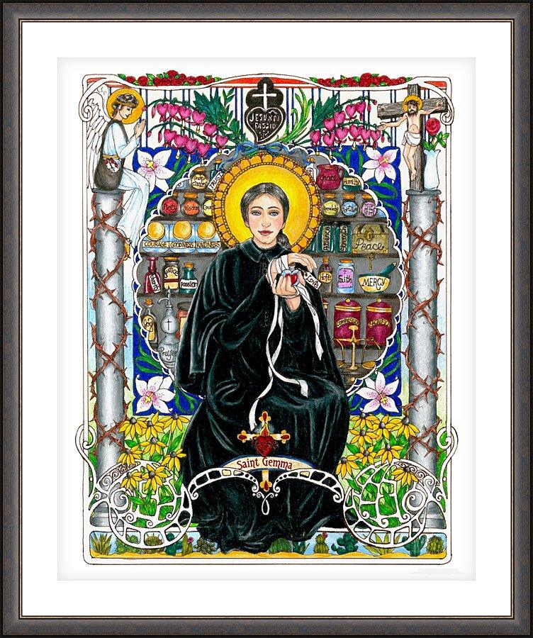 Wall Frame Espresso, Matted - St. Gemma Galgani by Brenda Nippert - Trinity Stores