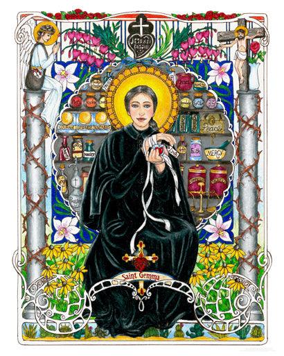 Wall Frame Espresso, Matted - St. Gemma Galgani by Brenda Nippert - Trinity Stores