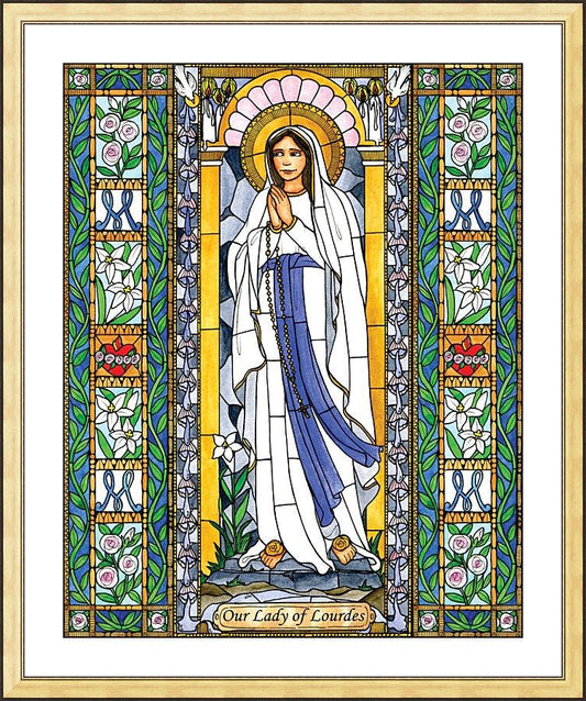 Wall Frame Gold, Matted - Our Lady of Lourdes by B. Nippert
