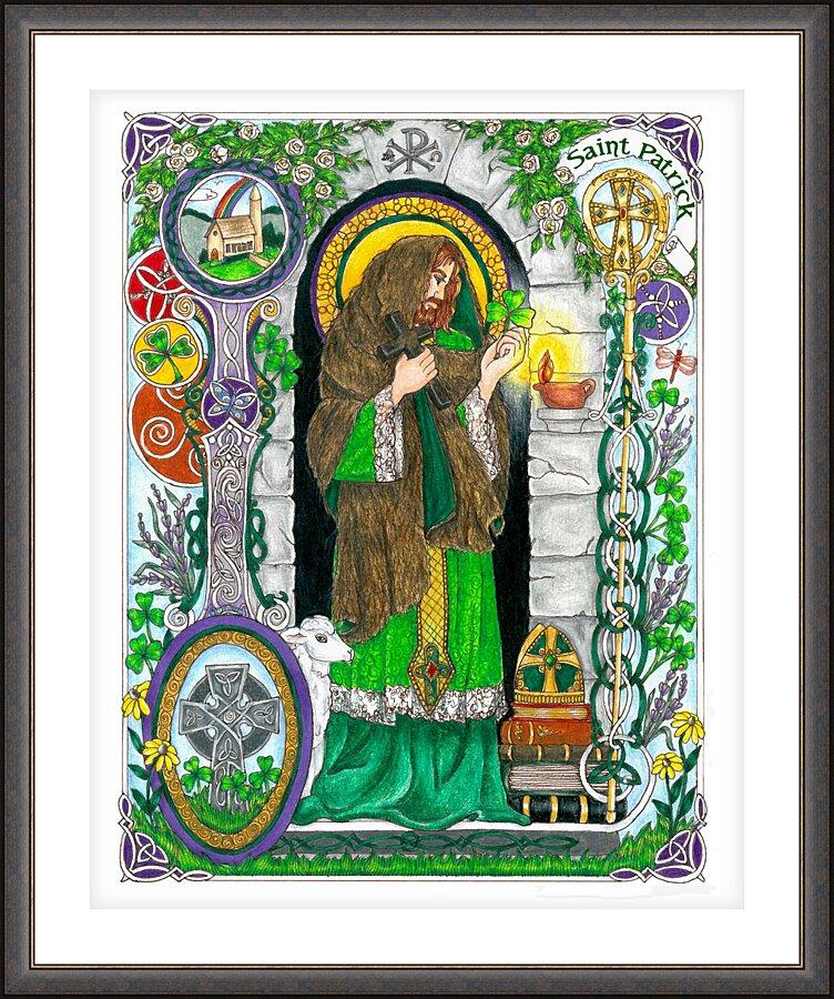 Wall Frame Espresso, Matted - St. Patrick by Brenda Nippert - Trinity Stores