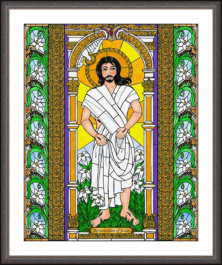 Wall Frame Espresso, Matted - Resurrection of Jesus by Brenda Nippert - Trinity Stores