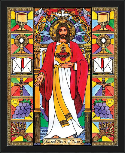 Wall Frame Black - Sacred Heart of Jesus by Brenda Nippert - Trinity Stores