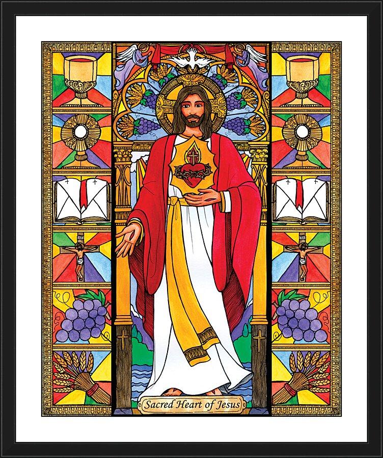 Wall Frame Black, Matted - Sacred Heart of Jesus by Brenda Nippert - Trinity Stores