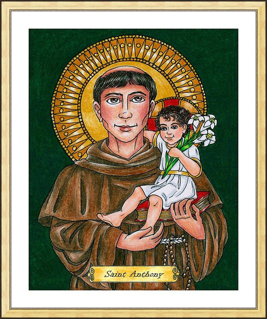 Wall Frame Gold, Matted - St. Anthony of Padua by B. Nippert