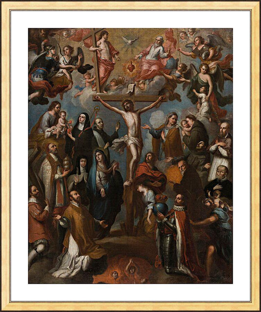 Wall Frame Gold, Matted - Allegory of Crucifixion with Jesuit Saints by Museum Art