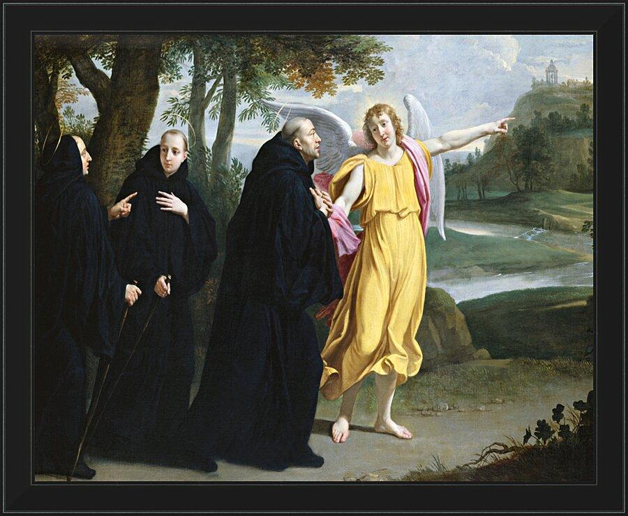 Wall Frame Black - St. Benedict of Nursia - Angel Pointing to Monastery of Mont Cassino by Museum Art - Trinity Stores
