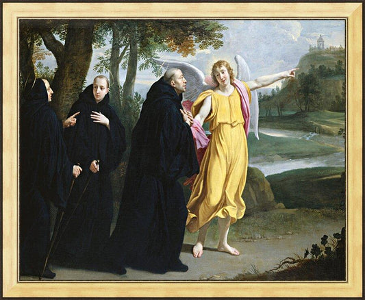 Wall Frame Gold - St. Benedict of Nursia - Angel Pointing to Monastery of Mont Cassino by Museum Art