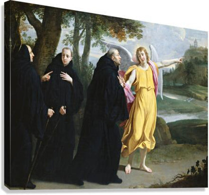 Canvas Print - St. Benedict of Nursia - Angel Pointing to Monastery of Mont Cassino by Museum Art - Trinity Stores