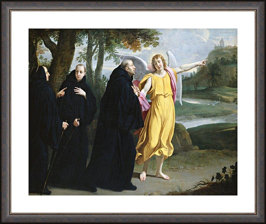Wall Frame Espresso, Matted - St. Benedict of Nursia - Angel Pointing to Monastery of Mont Cassino by Museum Art