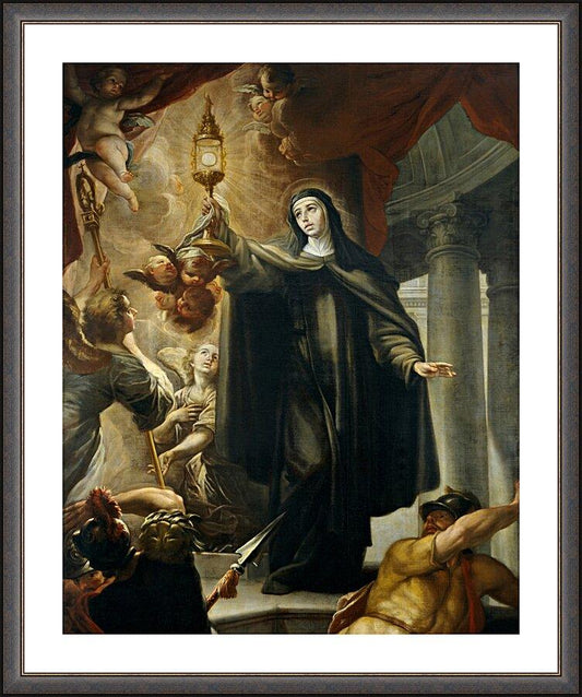 Wall Frame Espresso, Matted - St. Clare of Assisi Driving Away Infidels with Eucharist by Museum Art