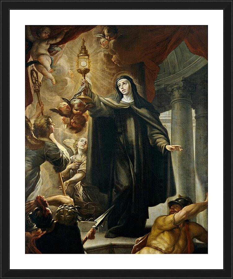 Wall Frame Black, Matted - St. Clare of Assisi Driving Away Infidels with Eucharist by Museum Art - Trinity Stores