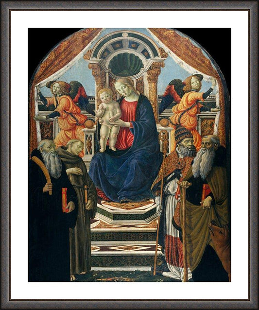 Wall Frame Espresso, Matted - Madonna and Child Enthroned with Saints and Angels by Museum Art