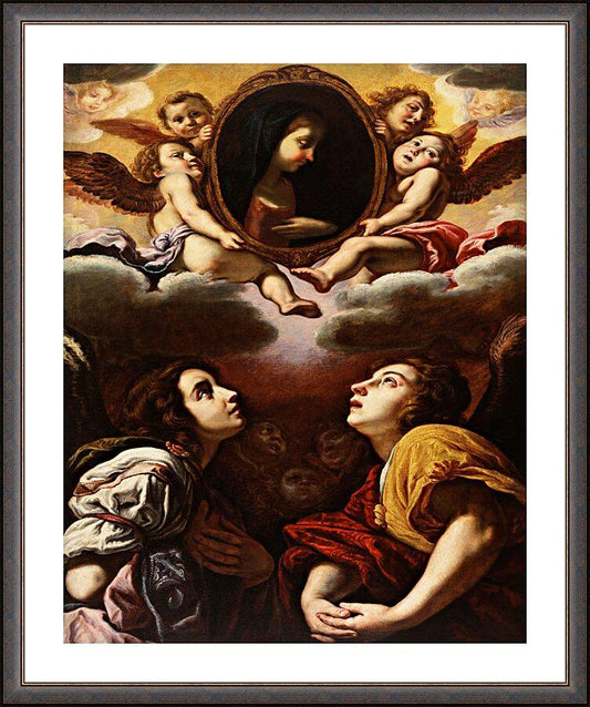 Wall Frame Espresso, Matted - Flying and Adoring Angels by Museum Art
