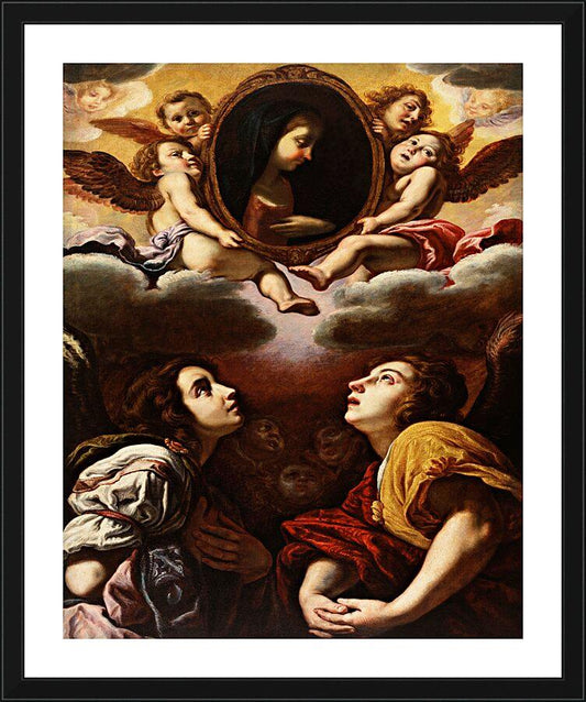 Wall Frame Black, Matted - Flying and Adoring Angels by Museum Art