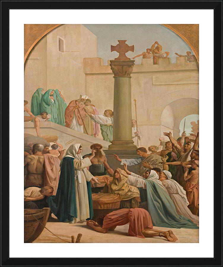 Wall Frame Black, Matted - St. Genevieve Distributing Bread to Poor During Siege of Paris by Museum Art